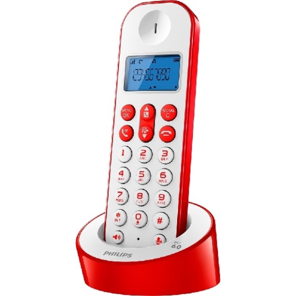Telefone sem Fio Vermelho Philips D1211WR/BR com Identificador de Chamadas e Viva Voz