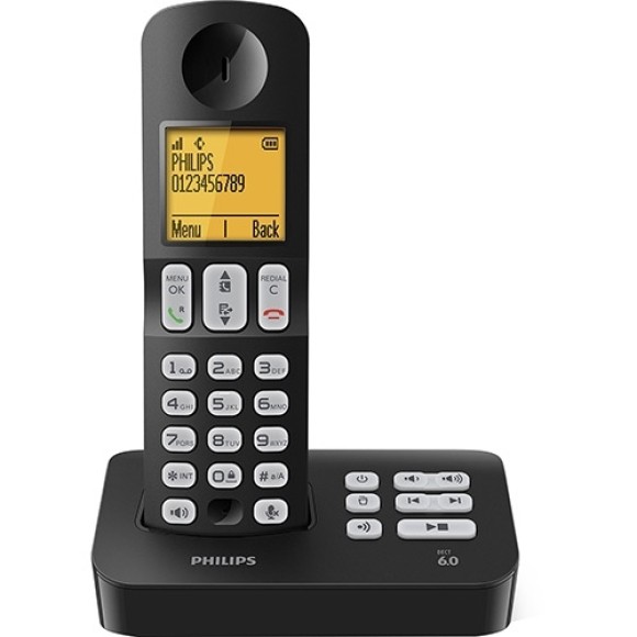 Telefone sem Fio Philips Preto D4051B/BR com Secretária Eletrônica Identificador de Chamadas